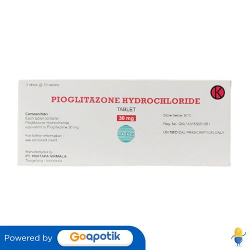 PIOGLITAZONE HYDROCHLORIDE PRATAPA 30 MG BOX 30 TABLET