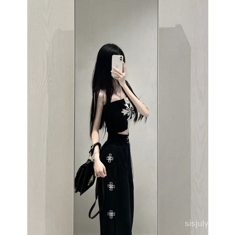 [✅BISA COD] #Sisjuly# Setelan wanita / keinginan murni baru pendek warna tabrakan hitam dan putih ro