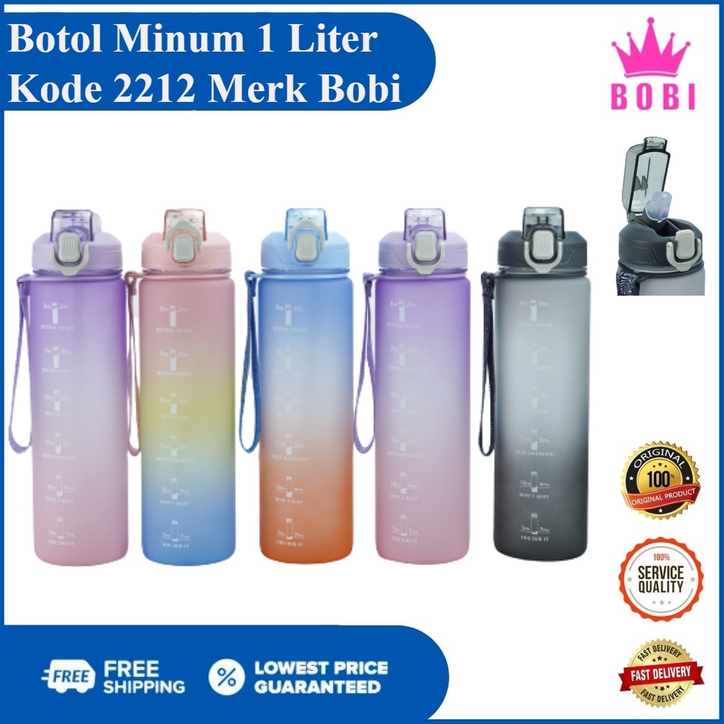 tempat minum anak Botol Air Minum Motivasi 1 Liter kode 2212 - Botol Minum Viral 1 Liter Warna Grada