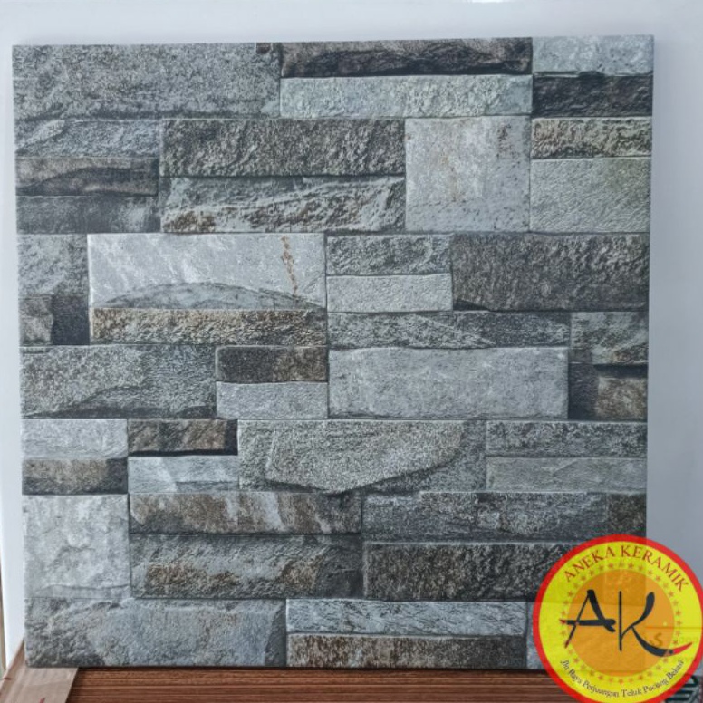 Modis.. Keramik Lantai Teras Garasi Dinding Kasar Motif 3D Batu Alam Timbul 40x40 Canyonland Grey CC