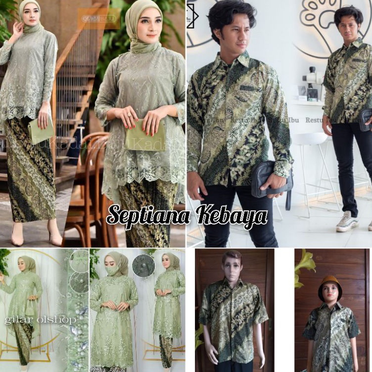 Sale couple kebaya  sage Green |  kebaya tunik Lesty /kebaya wisuda tunangan  modern |  kemeja batik