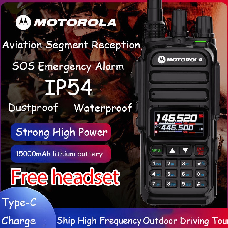 ▲|Baru【Headset gratis】HT Motorola Walkie-Talkie High-Power Radio 15W 128CH 1-10 Km Dual-Frequency Ha