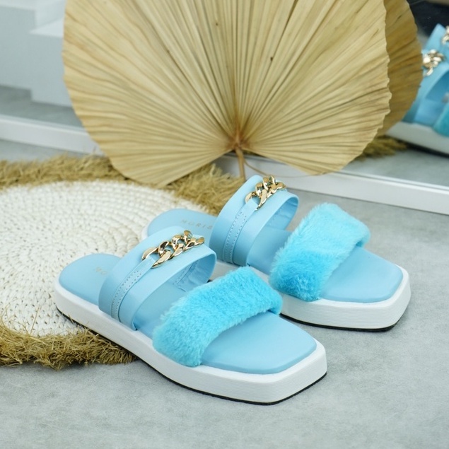 flash sale 7,7 Sandal Wanita Ban Dua Strap Bludru Rantai AB 69