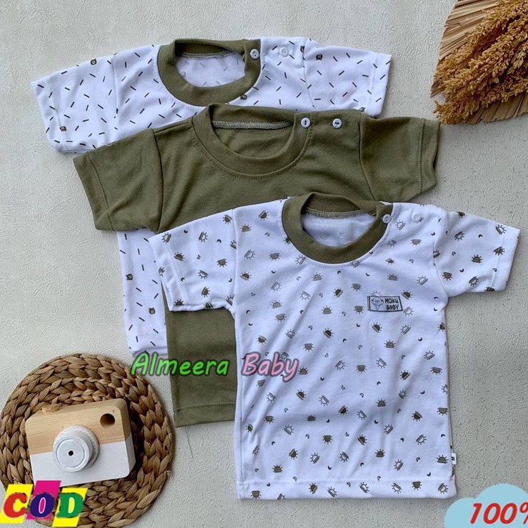 HOT Ukuran S M L XL Isi 3 PCS Baju Bayi Kaos Oblong Lengan Pendek Kancing Pundak Usia 0-18 Bulan Alm