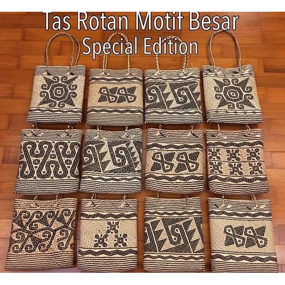 Tas Rotan Motif Besar Special Edition, Anjat Dayak, Rattan Pattern Bag hen