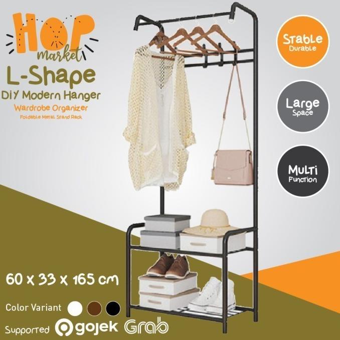 L-SHAPE Rak Hanger Serbaguna Gantungan Pakaian Baju Topi Buku Sepatu