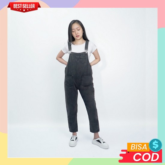 Jumpsuit Jeans Wanita Ootd Perempuan Dewasa Korean Style Remaja Cewek Korea Kekinian Baju Kodok Cela