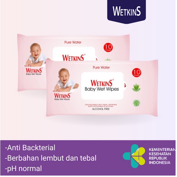 (KEMASAN BUY 1 GET 1 FREE) WETKINS Baby Wet Wipes - 50 SHEETS ❤ jselectiv ❤ Tisu Basah Bayi WETKINS - ORI✔️BPOM✔️COD✔️