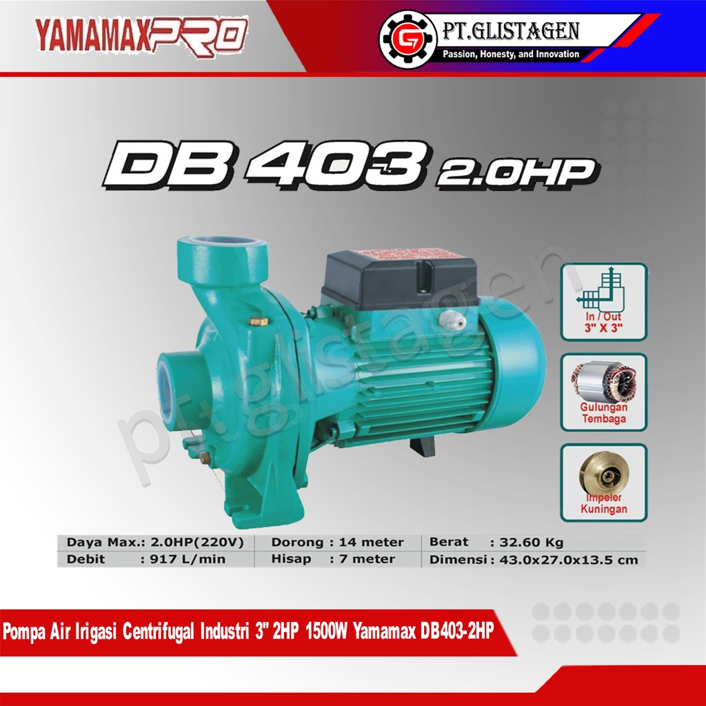 YAMAMAX DB403-2HP Pompa Air Irigasi Centrifugal Industri 3&quot; 2HP 1500W