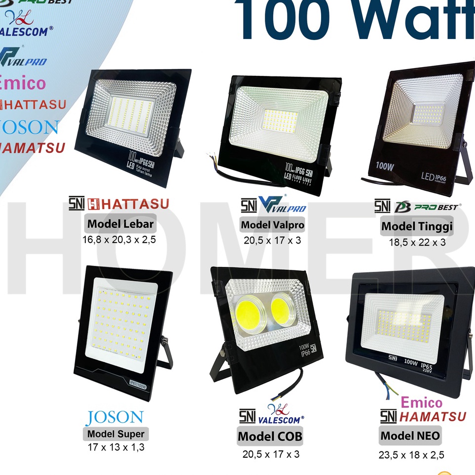 lampu led sorot / tembak / floodlight / outdoor / lapangan COB SMD super terang jarak jauh 100w 100 