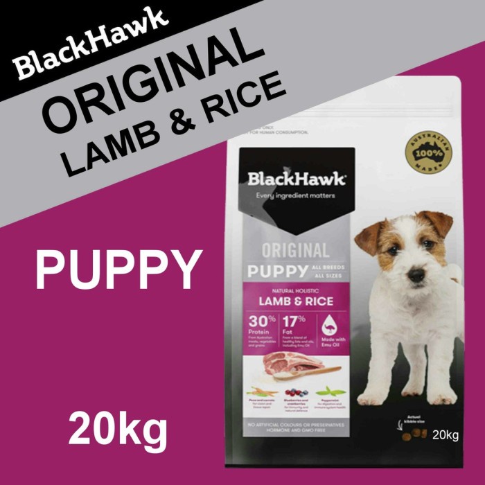 

Makanan Anjing Anakan Blackhawk Dog Food Puppy Lamb & Rice 10Kg
