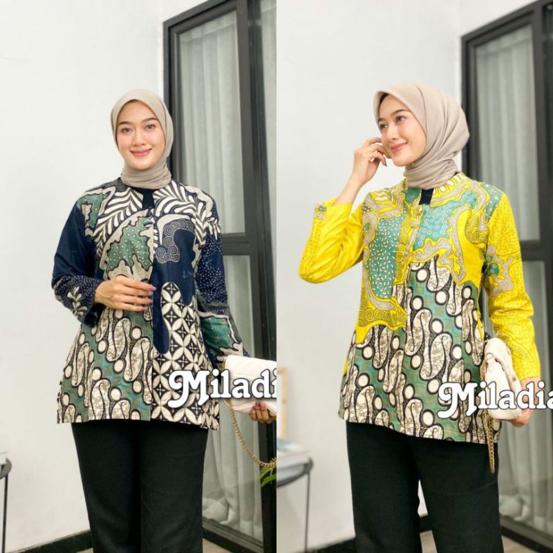 Baju Atasan Wanita Batik Blus Kantor Seragam Lengan Panjang