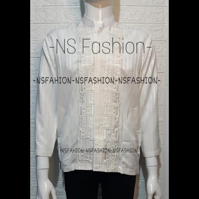 Baju Koko Muslim Size M L Xl Lengan Panjang Semi Sutra Putih Bariq