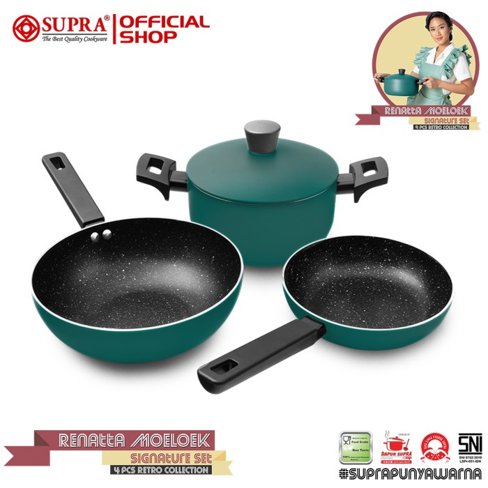 Terlaris Supra Panci Alumunium Anti Lengket Renatta Signature Set 4 Pcs Retro