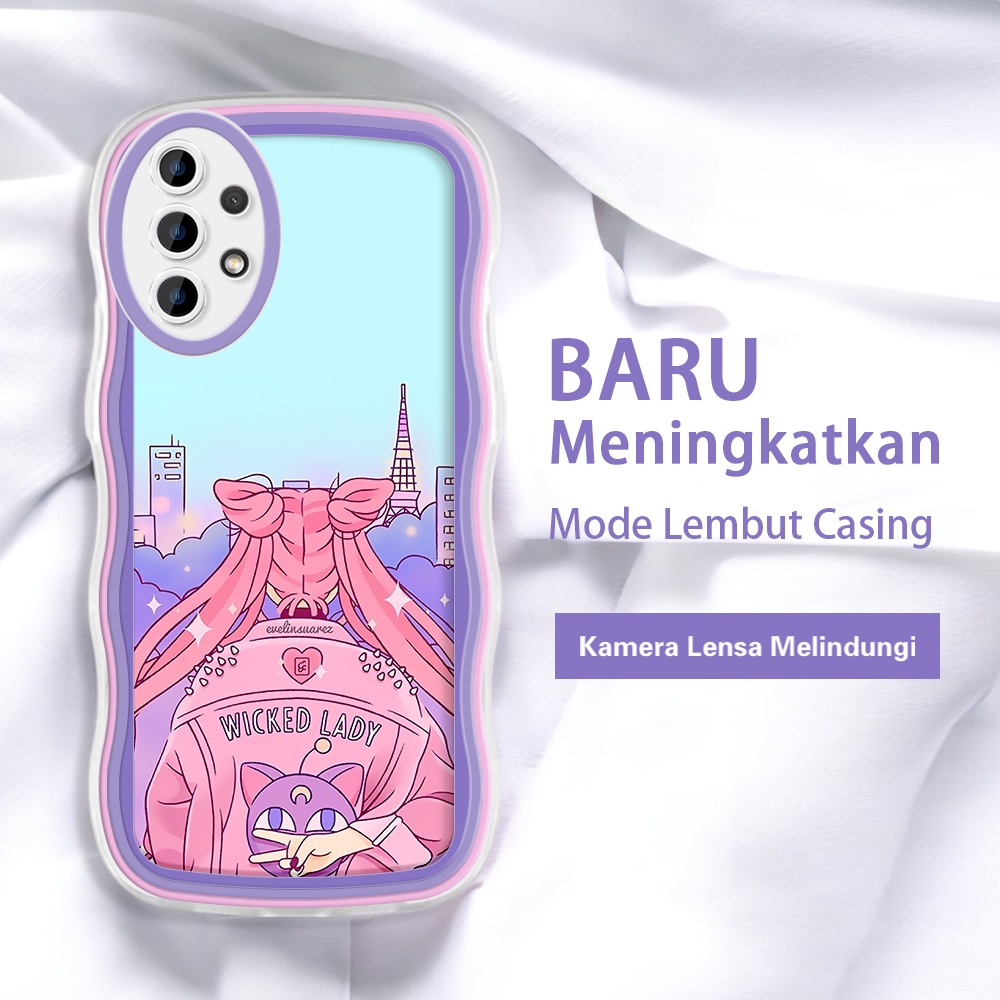 jinsouwe Samsung A33 A50 A51 A52 A50S A52S A53 A72 A73 5G Casing Ponsel Pola Sailor Moon warna-warni