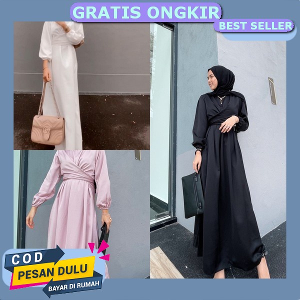 Shakira Dress | Korean Dres Motif Bunga Katun Flower Crinkle Gamis Raya Jubah Abaya Lebaran Atasan P