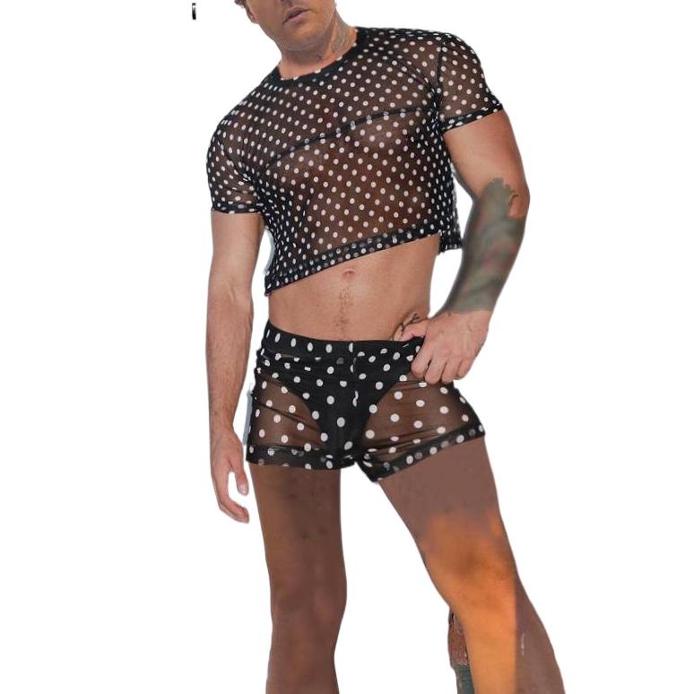 TERLARIS Incerun 2023 Fashion Seksi Baru Pria Melihat Melalui Piyama Set Lengan Pendek Polka Dot Kem