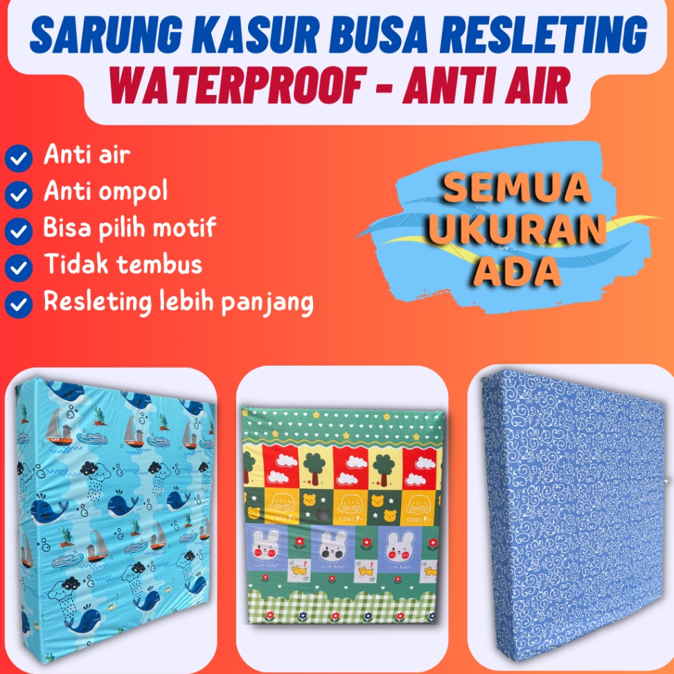 READY Sarung Kasur Resleting Waterproof Anti Air / Sarung Kasur Busa Inoac Waterproof / Sprei Waterp