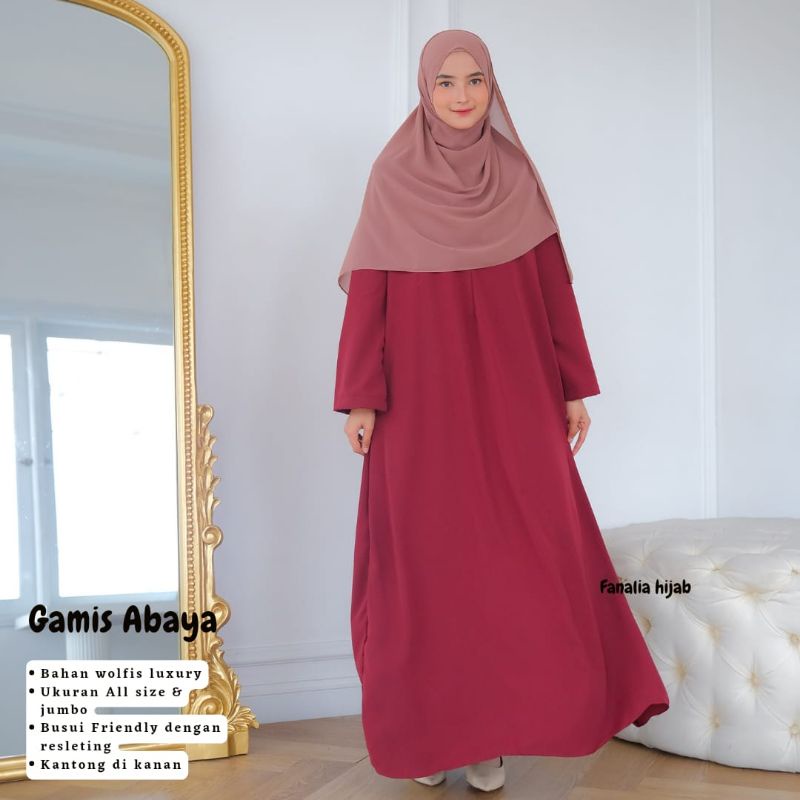 (gamis saja) abaya basic polos busi friendly all size wolfis premium - fanalia hijab