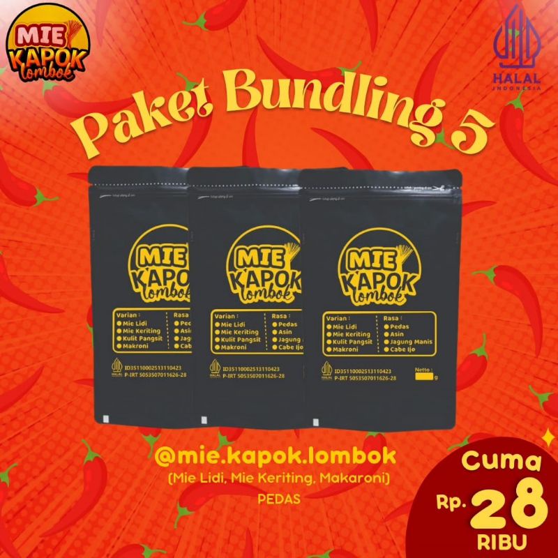 

PAKET BUNDLING 5 (Mie Lidi, Mie Keriting, Makaroni) Pedas Paket Murah.