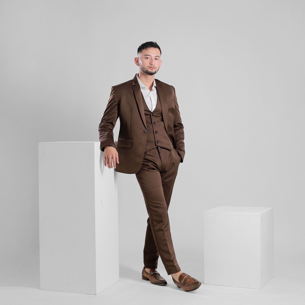 [8ZC94] Goldy Outfit Setelan Jas Celana & Rompi Coklat - Peaky Premium sz7fm