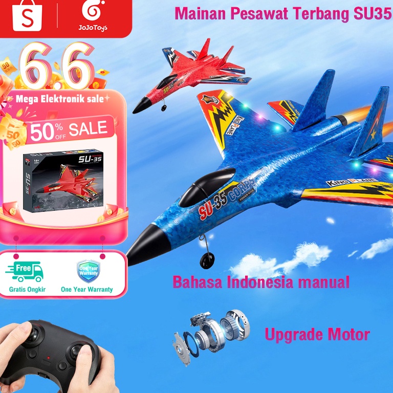 REKOMENDASI Jojotoy Mainan Pesawat Terbang Remote Control Led Pesawat Glider Airplane Foam SU35 Pesa
