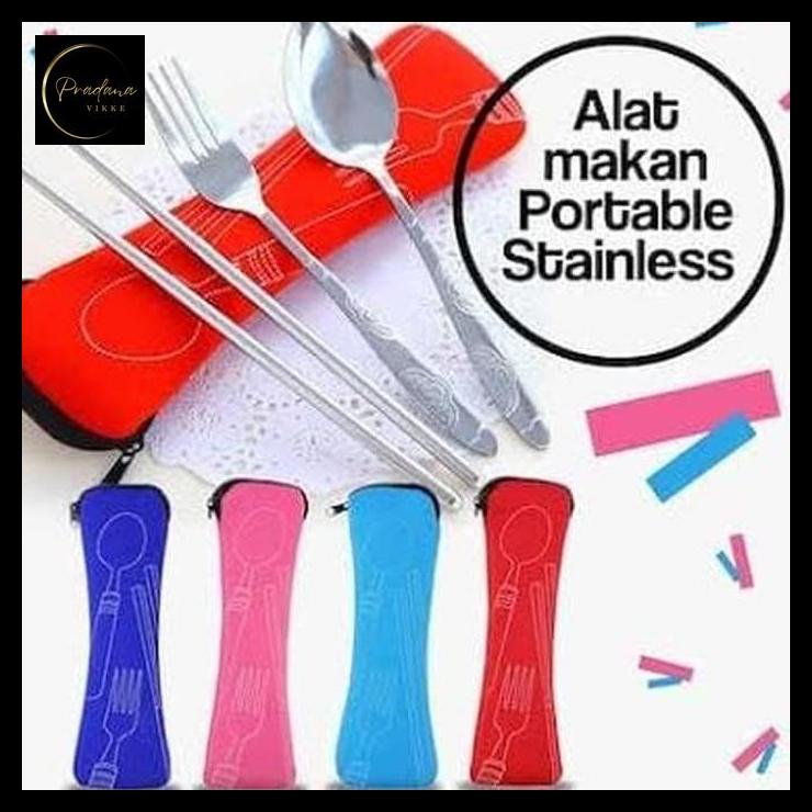 pradanavikke Sendok Set POUCH - Sendok Travel Stainless Set 3In1 Free Pouch