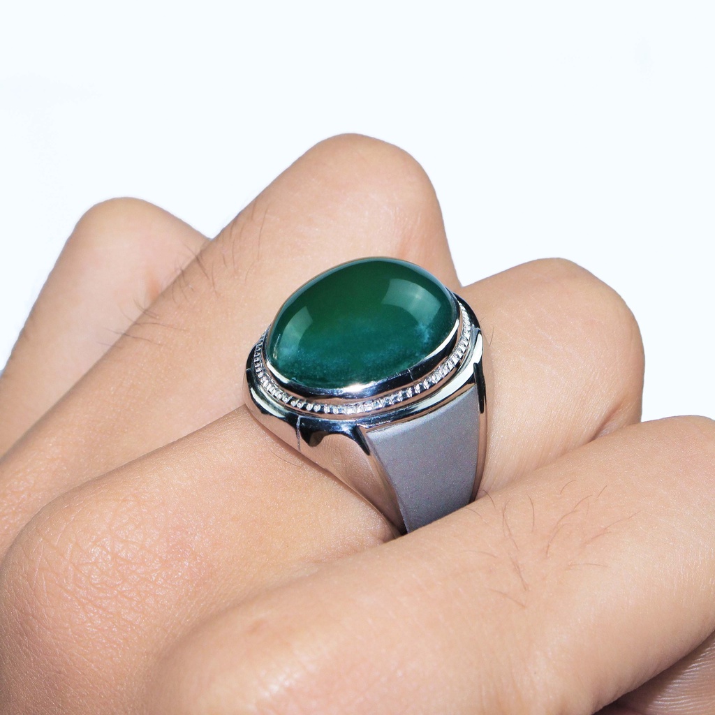 Cincin Monel Doff Natural Chrome Calchedony Ijo Botol Collector Item