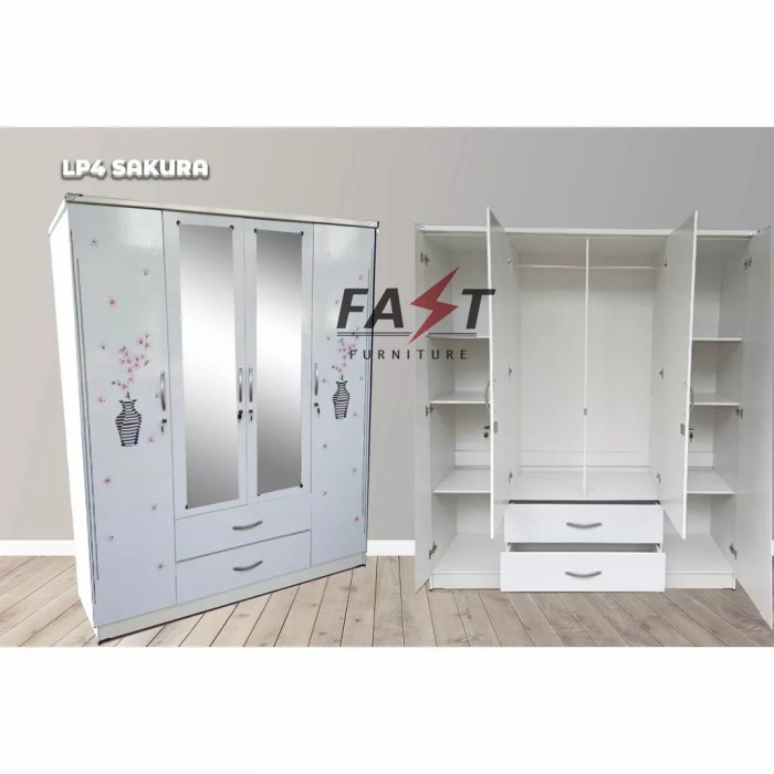 Terlaris Lemari Pakaian 4 Pintu Modern Minimalis Fast Furniture