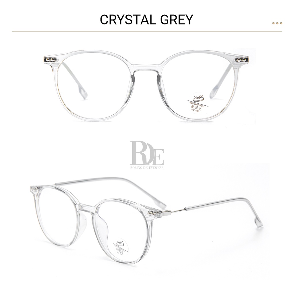 Robins kacamata Lentur Anti Radiasi Komputer Frame Kacamata Minus Blueray Photocromic Bluecromic Fashion Terbaru Pria Wanita 83079-Crystal Grey