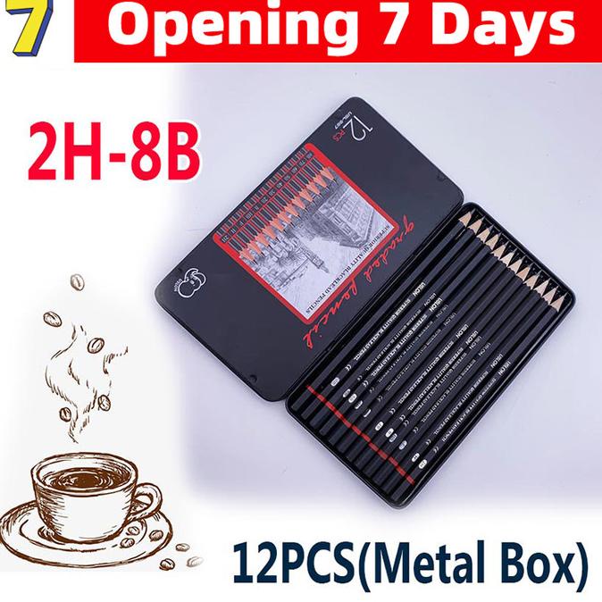 

12 pcs Pensil gambar sketsa set lengkap 2H H F B HB 2B 3B 4B 5B 6B - 2