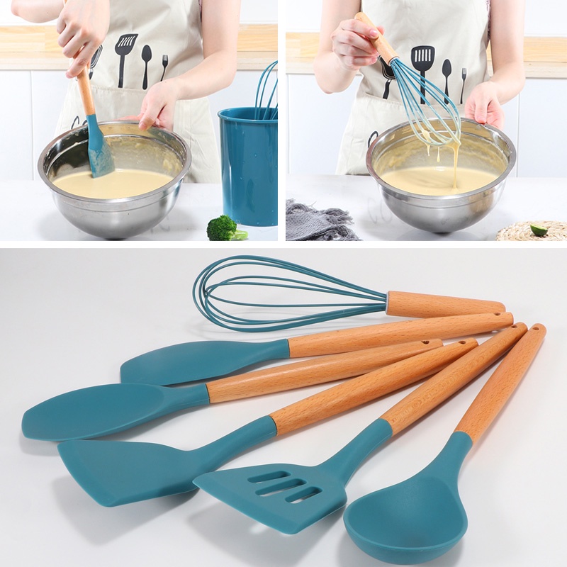 Holiven Spatula kitchen set Silikon Utensils 11 in 1 Tahan panas