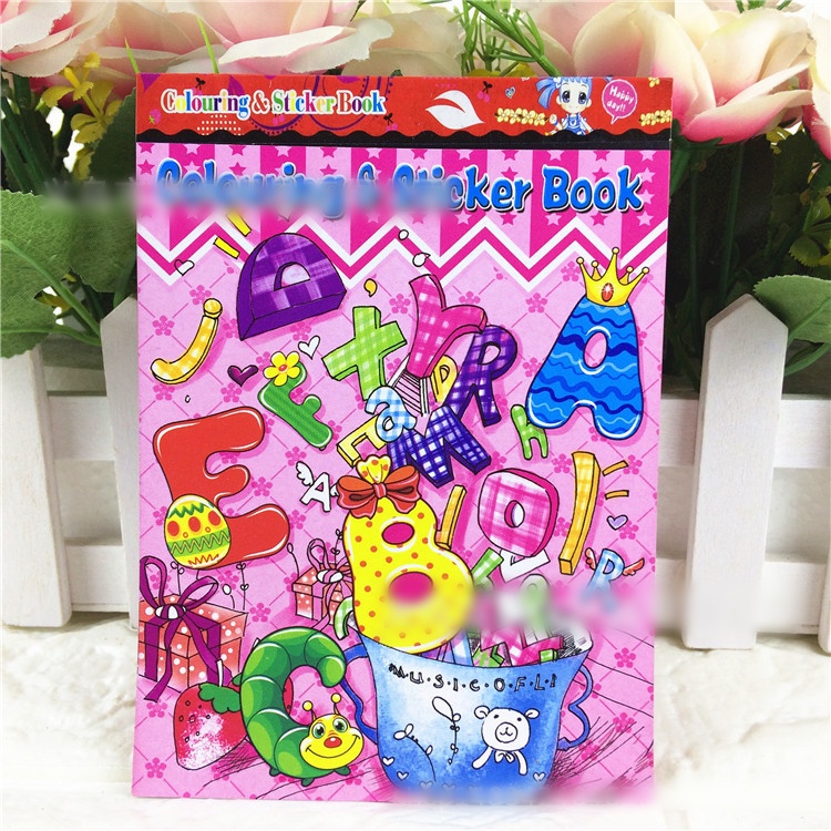 Holiven Buku mewarnai anak-anak DIY mewarnai lukisan buku kartun yang dilukis dengan tangan cat air stiker kecil stiker buku stiker