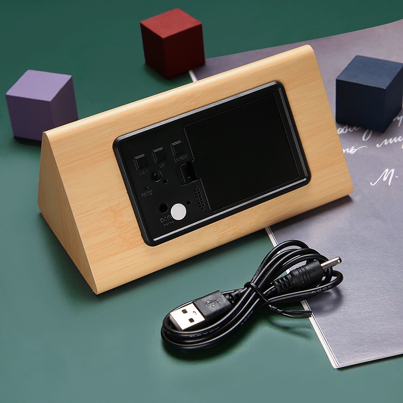 Holiven Alarm digital kayu waktu dan suhu jam LED tiga dimensi