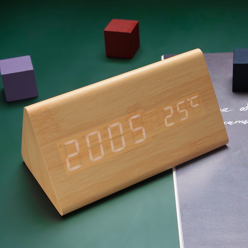 Holiven Alarm digital kayu waktu dan suhu jam LED tiga dimensi