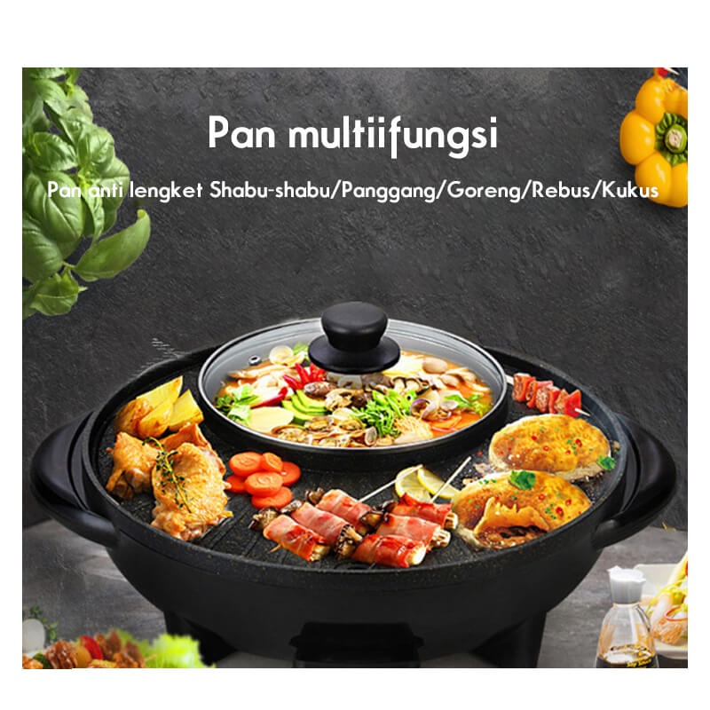 Holiven Panci Panggangan Hotpot Shabu-Shabu Elektrik Multifungsi Gaya Korea 34cm