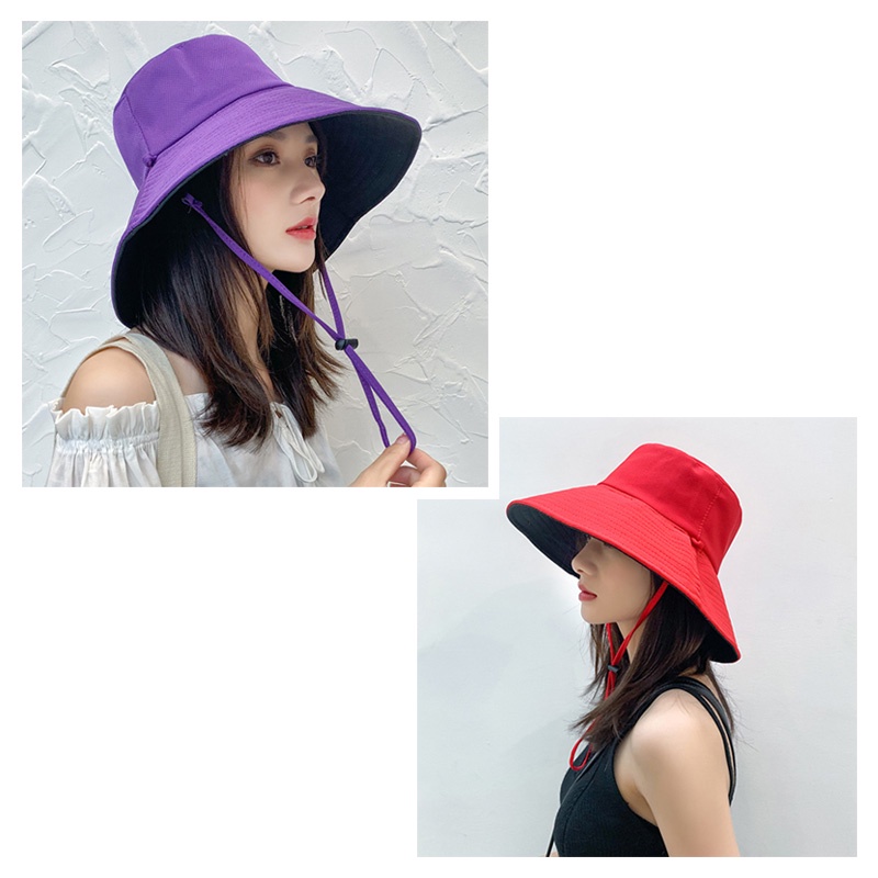 Holiven Topi Bucket Dua Sisi Anti UV Dengan Tali Anti Angin