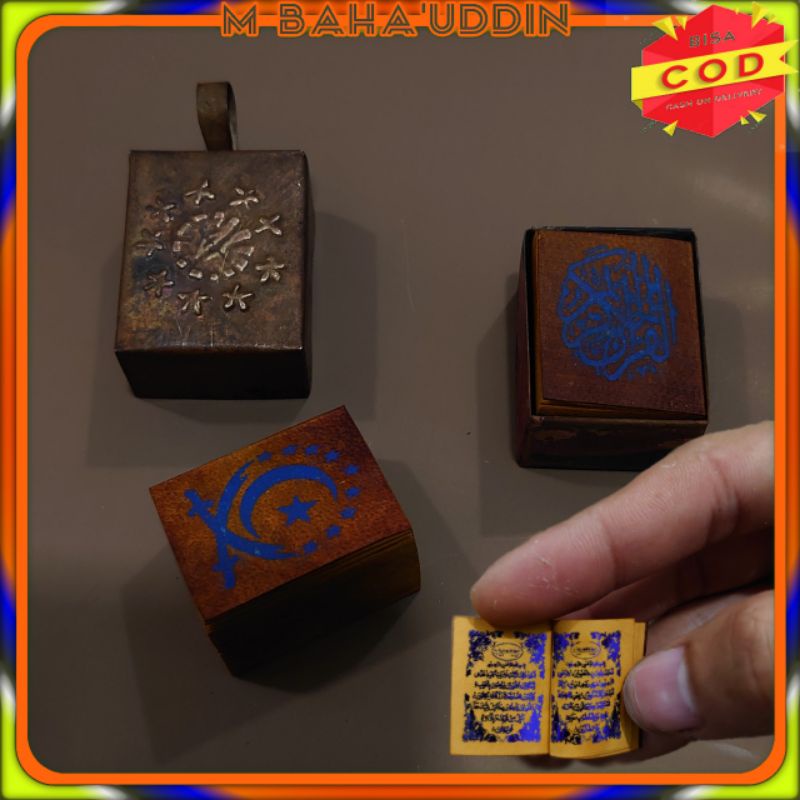 Al Qur'an stambul tinta biru wadah bandul kuningan antik
