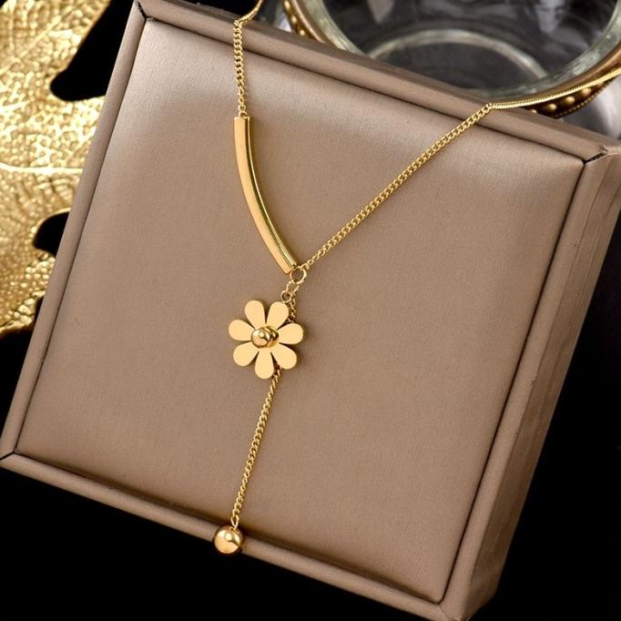 Best Sales Kalung Titanium Stainless Steel Kalung Wanita Bunga Daisy Matahari Terbaik