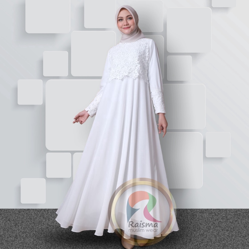 PALING DICARI Raisma - Gamis Putih Tulang Lebaran Cantik Dan Elegan Baju Gamis Putih Wanita Terbaru 