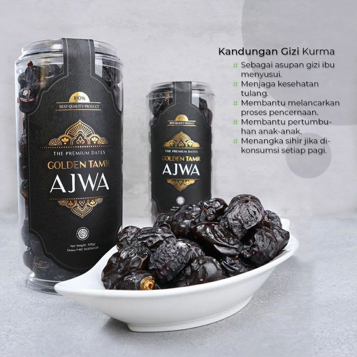 

KURMA GOLDEN TAMR AJWA 500gr Kurma Al-Qura Dates Premium Quality 500 Gram Original