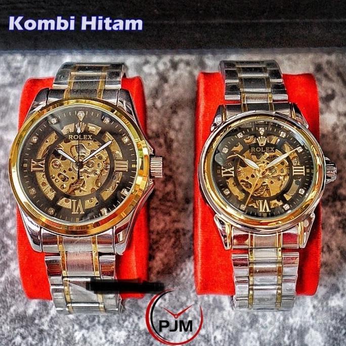 Jam Tangan Couple Rantai Romawi Otomatis Jam Automatic Transparan Original