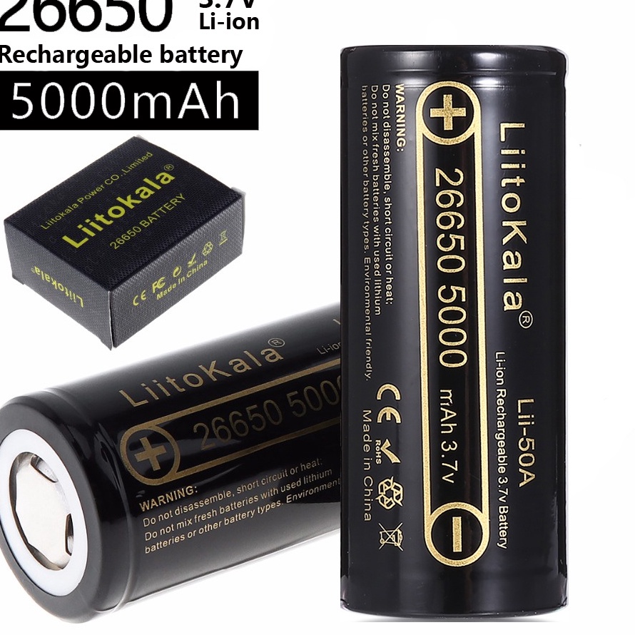 Readystock LiitoKala lii-50A 26650 5000mah lithium battery 3.7V 5000mAh 26650 rechargeable battery 2