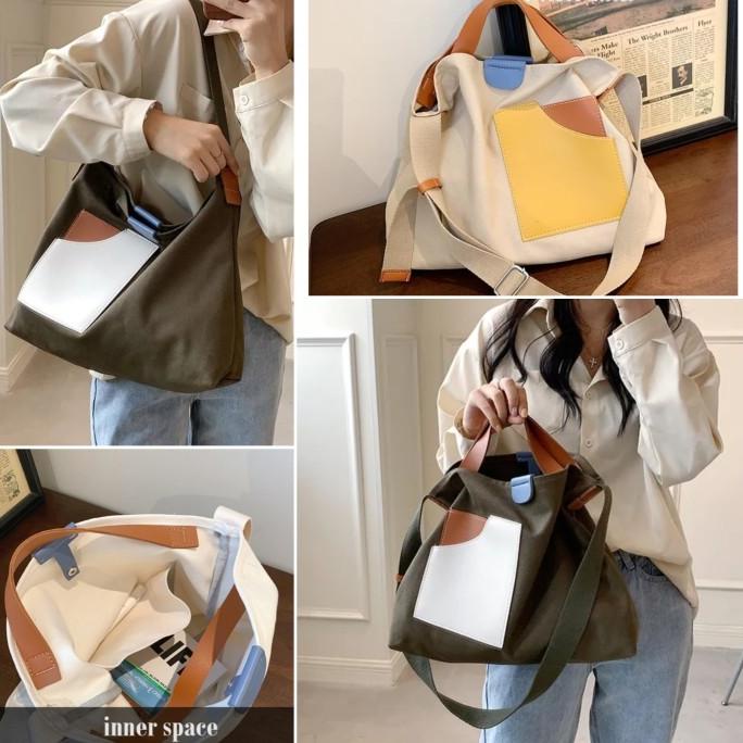 Korean Canvas Lady Bag / Canvas Tote Bag / Tas Slempang Wanita Korea