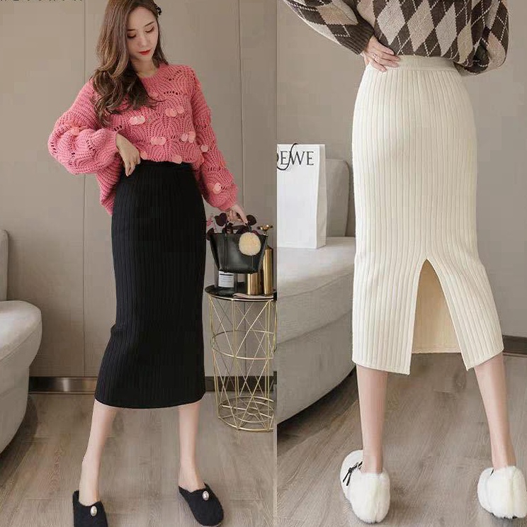 [ Premium TEBAL] Avilajeans - Rok Span Rajut Knitted / BISA COD/  Rok Rajut Span Belah Tengah / Rok 