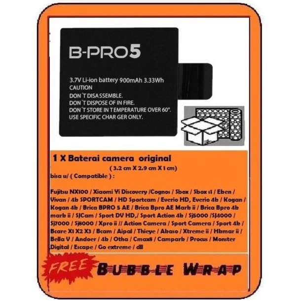 ➘cs Laris❉➵ Baterai Action cam batrai action camera untuk actioncam Original Brica Bpro 5 Eken Sbox 