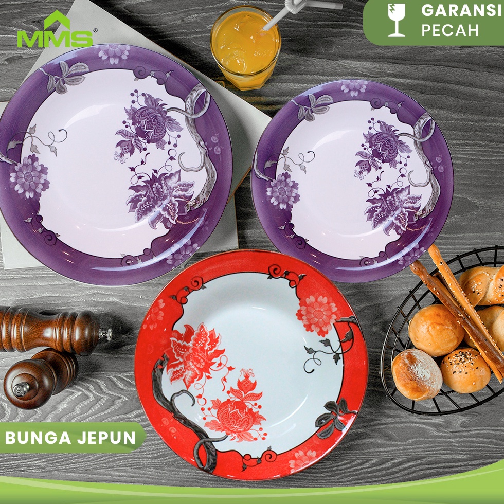 Promo kece✦ Piring Makan Keramik Motif Bunga Jepun 9 Inch MMS ♡746