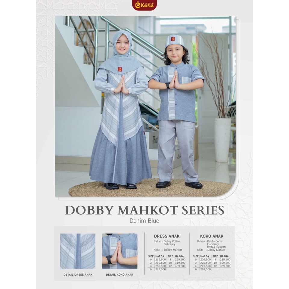 Couple Anak Muslim Keke Dobby Mahkot Denim Blue