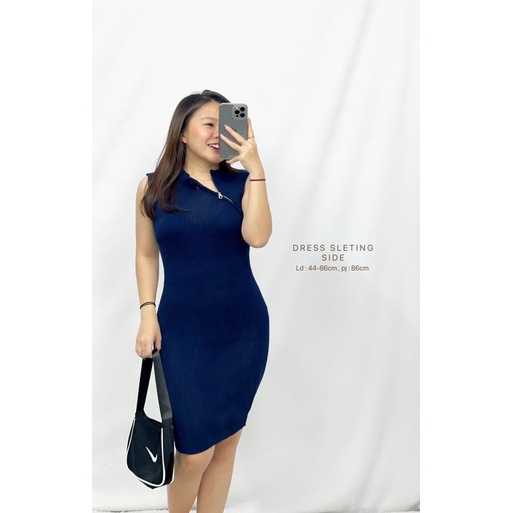 MDLV~ BAJU RAJUT DRESS SLETING SIDE DRESS RAJUT BODYCON CASUAL DRESS FASHION WANITA