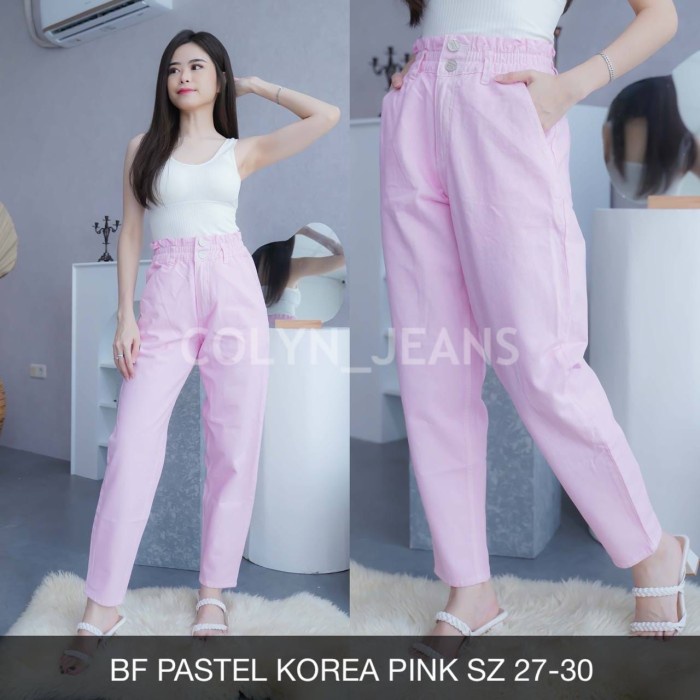 CUCI GUDANG boyfriend / BF pastel korea PINK - celana jeans wanita